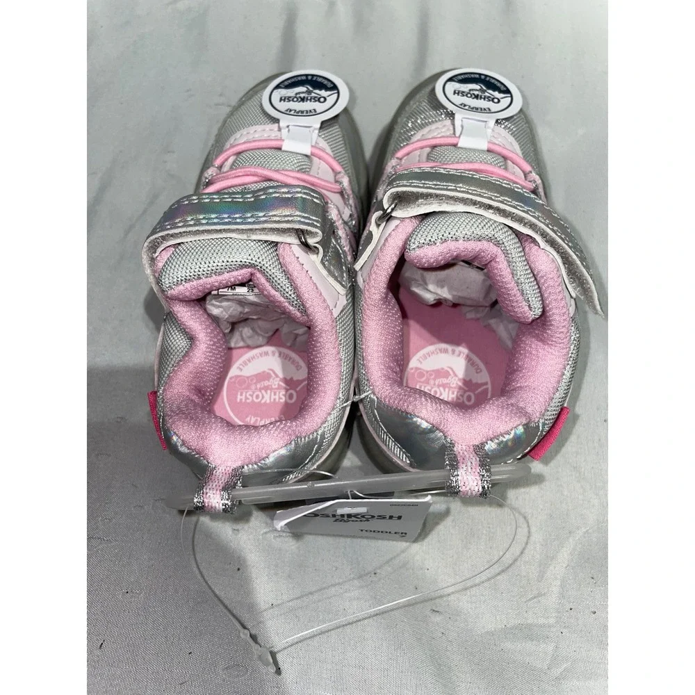 OshKosh Bgosh EverPlay Toddler Girls Grey Pink Holographic‎ Sneakers Size 7M